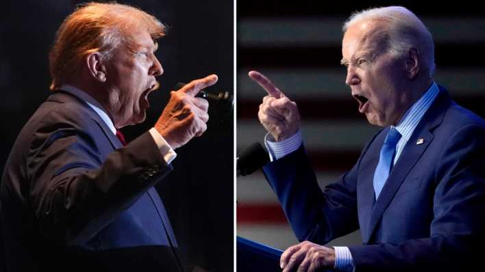 Montage von Donald Trump und Joe Biden, Kandidaten im US-Wahlkampf um die Präsidentschaft (Bild: dpa/ AP/Andrew Harnik)