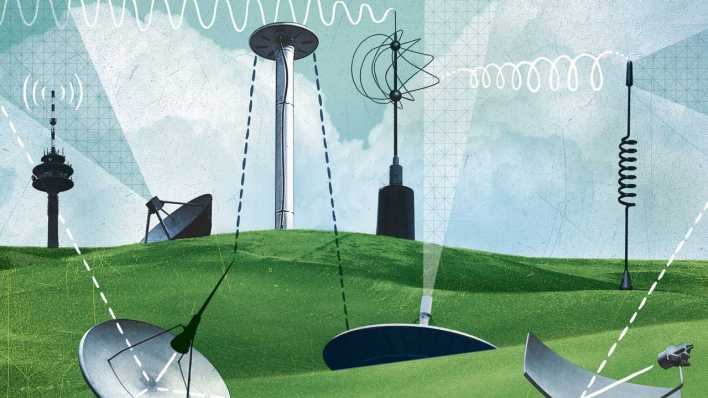 Grafik: Verschiedene Antennen und Satellitenschüsseln. (Bild: imago) Grafik: Verschiedene Antennen und Satellitenschüsseln. (Bild: imago)