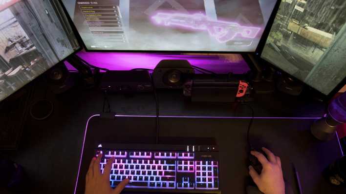Eine Person spielt ein Computerspiel am PC