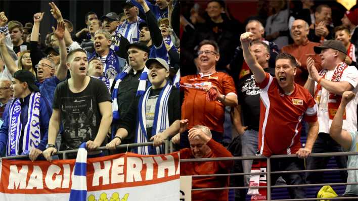 Collage Hertha-Fans und Union Fans