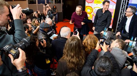 Roberto Benigni, Matteo Garrone, Paolo del Brocco bei der PK zu "Pinocchio" Berlinale 2020 © Piero Chiussi