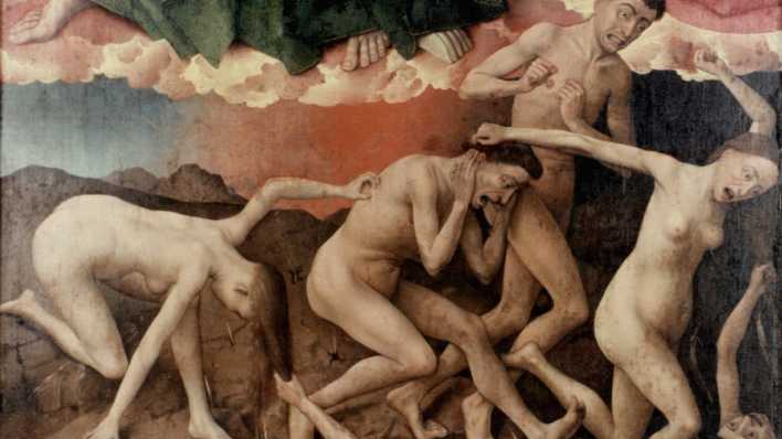 Ausschnitt eines Gemäldes von Rogier Van Der Weyden: Die Verdammten fallen in die Hölle Ausschnitt eines Gemäldes von Rogier Van Der Weyden: Die Verdammten fallen in die Hölle