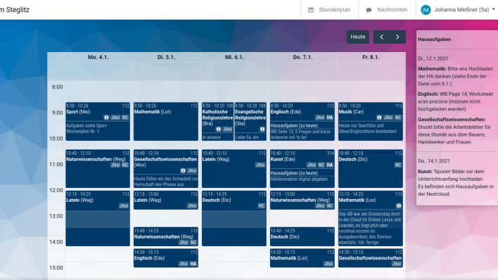 Screenshot: Dashboard des Gymnasiums Steglitz