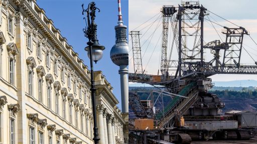 Collage Humboldt Forum und Braunkohle