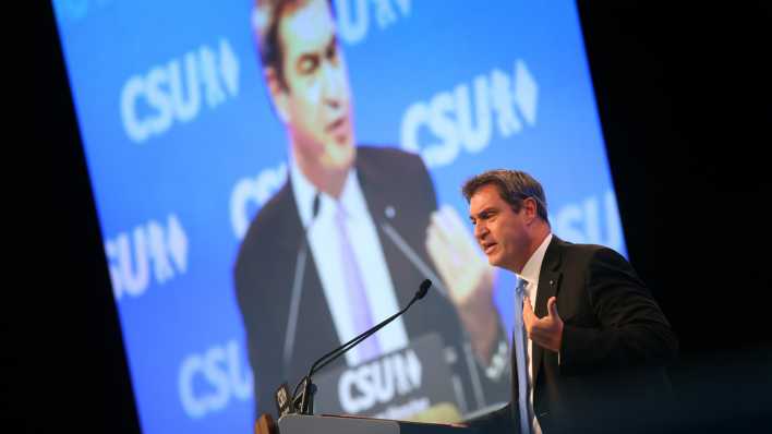 Markus Söder, CSU-Vorsitzender und bayerischer Ministerpräsident spricht beim CSU-Parteitag.