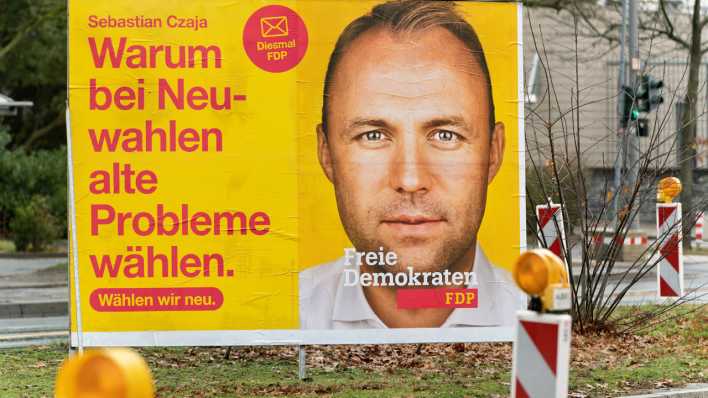 Wahlplakat der FDP zur Wiederholungswahl in Berlin