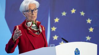 Christine Lagarde, Präsidentin der Europäischen Zentralbank (EZB) spricht auf einer Pressekonferenz zur aktuellen Ratssitzung der Bank.