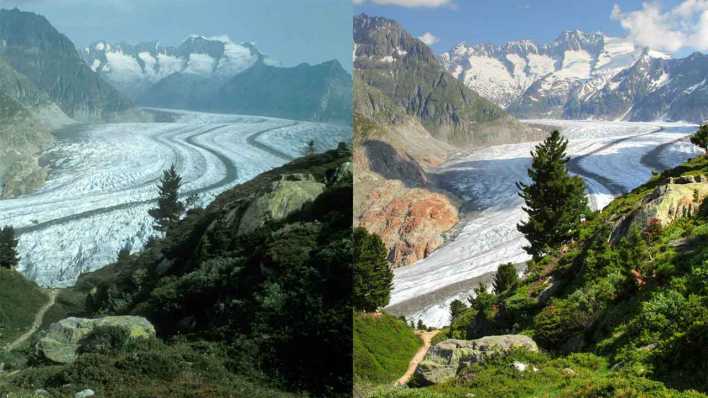 Bildkombo: Großer Aletschgletscher 1988 und 2009 (Bild: picture alliance / Hinrich Bäsemann)