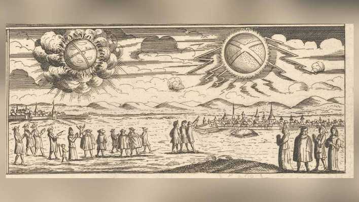 Kunstbibliothek "UFO 1665"_Feuerkugel am Himmel_1697, Kupferstich_foto: Staatliche Museen zu Berlin, Kunstbibliothek