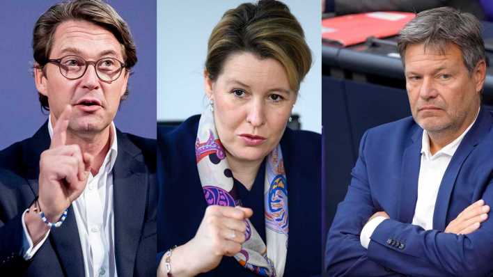 Collage: Andy Scheuer, Franzsika Giffey, Robert Habeck (Bild: dpa/picture alliance)