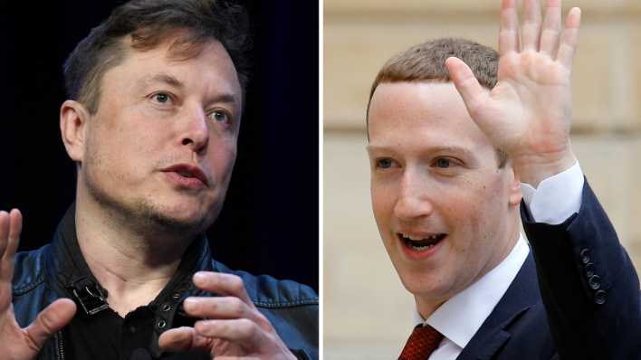 Porträtfotos von Elon Musk und Mark Zuckerberg nebeneinander