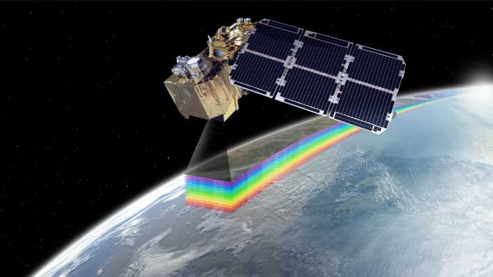 Computergrafik zeigt den europäischen Erdbeobachtungs-Satelliten "Sentinel-2B". (Bild: Airbus DS/dpa)