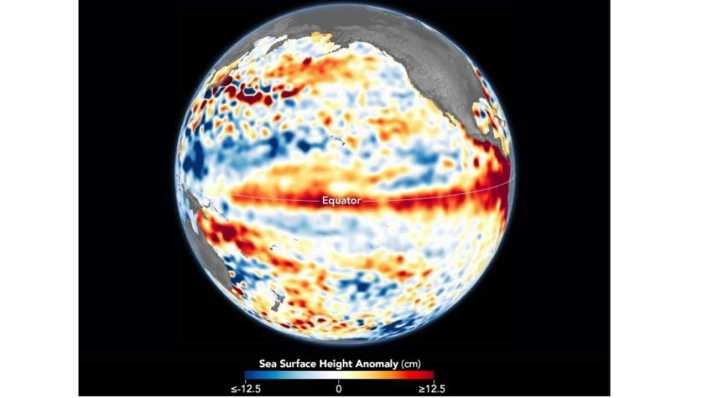 Effekt von El Nino auf den Pazifik (Bild: COPERNICUSxSENTINEL/NASA)