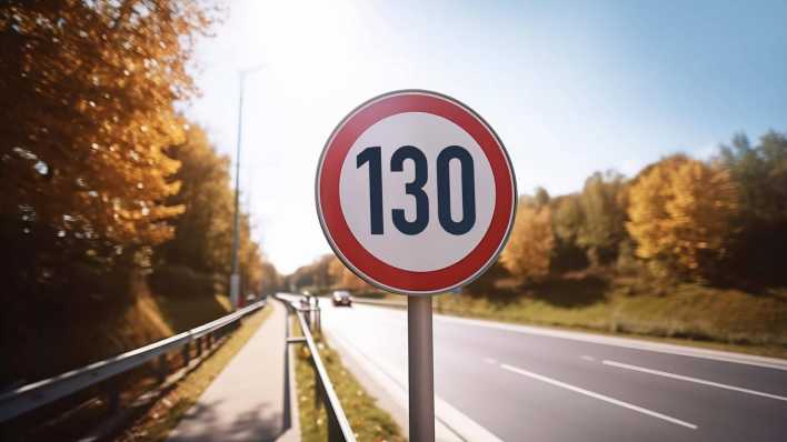 Geschwindigkeitsbegrenzungsschild von 130 kmh auf einer deutschen Autobahn