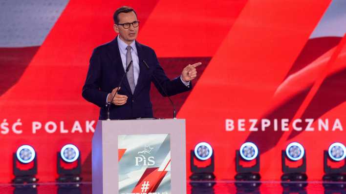 Polens Premierminister Mateusz Morawiecki bei einer Wahlkampfveranstaltung der PiS