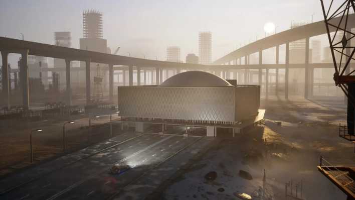 Bild einer Ausstellung vom Karstadt-Sport-Gebäude in Berlin in einer Dystopie (Bild: LAWRENCE LEK LAS Art Foundation) )