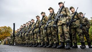 Im Heimatschutzregiment: Bundeswehrsoldaten und Soldatinnen stehen in einer Reihe