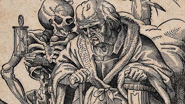 Ausschnitt Memento mori, Holzstich von Tobias Stimmer 1580 (Bild: IMAGO/piemags)