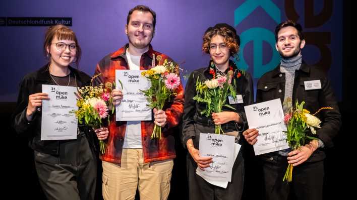 Preisträgerinnen und Preisträger beim Open Mike 2023