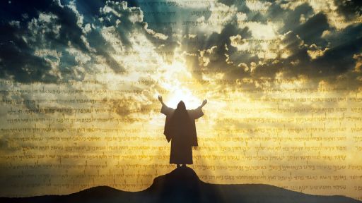 Silhouette von Jesus, der auf einem Hügel predigt