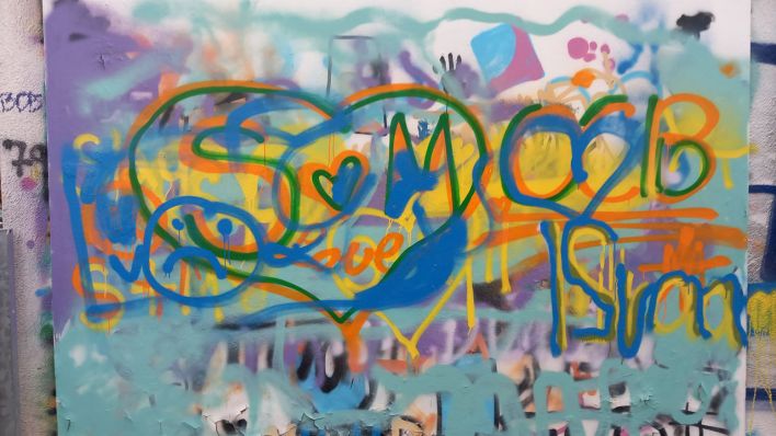 Erste Graffiti-Versuche von Mädchen auf einer Probierwand