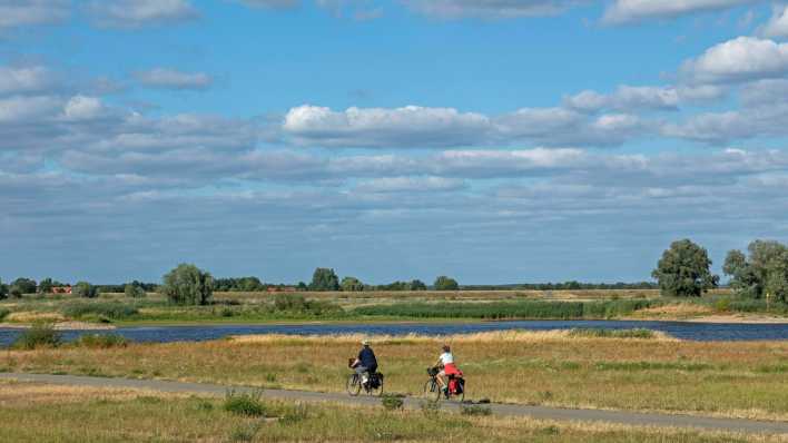 Radfahrer fahren entlang der Elbe (Foto: imago images / Imagebroker)