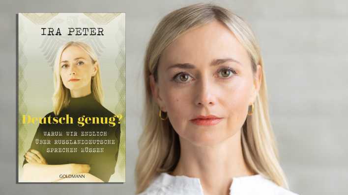 Collage Porträt von Ira Peter mit Buchcover "Deutsch genug" (Bild: Random House Verlagsgruppe/Goldmann/Arthur Bauer)