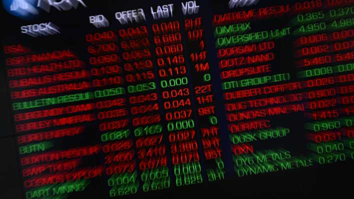 ASX stock market board zeigt viele rote Zahlen