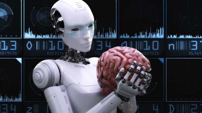 Künstlerische 3D-Illustration eines Cyborgs mit künstlicher Intelligenz (Bild: picture alliance/CHROMORANGE/Knut Niehus)