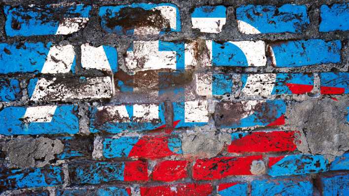 Fotomontage: AfD-Logo auf einer Mauer (Bild: picture alliance/CHROMORANGE/Michael Bihlmayer)