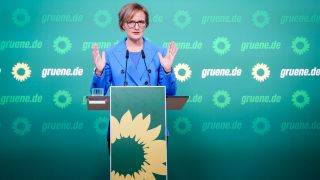Franziska Brantner, Parteivorsitzende von Bündnis 90/Die Grünen, spricht nach den Gremiensitzungen ihrer Partei zu den Medienvertretern auf einer Pressekonferenz.