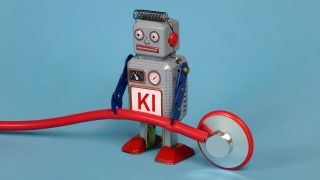 Ein KI Roboter traegt ein Stethoskop
