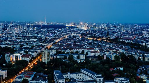 Ansicht des abendlichen Berlins vom Funkturm aus gesehen, Archivbild v. 28.09.2014, Foto: dpa
