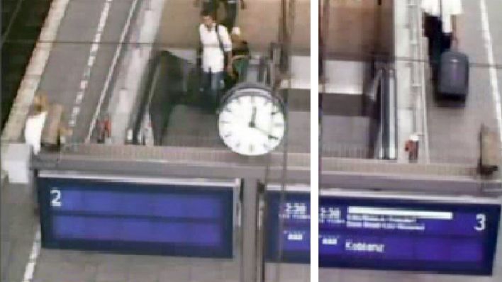 Überwachungsvideo zeigt Kofferbomber auf der Rolltreppe (Bild: dpa)
