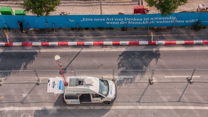 Europacity - der Inforadio Ü-Wagen aus ungewohnter Perspektive (Bild: Dieter Freiberg)