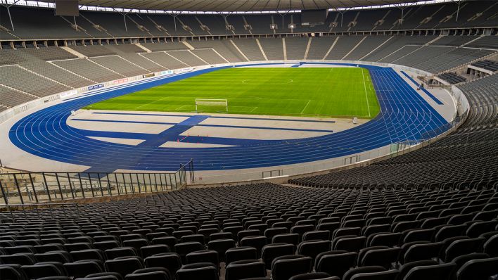 Das leere Berliner Olympiastadion. Quelle: imago images/Hohlfeld